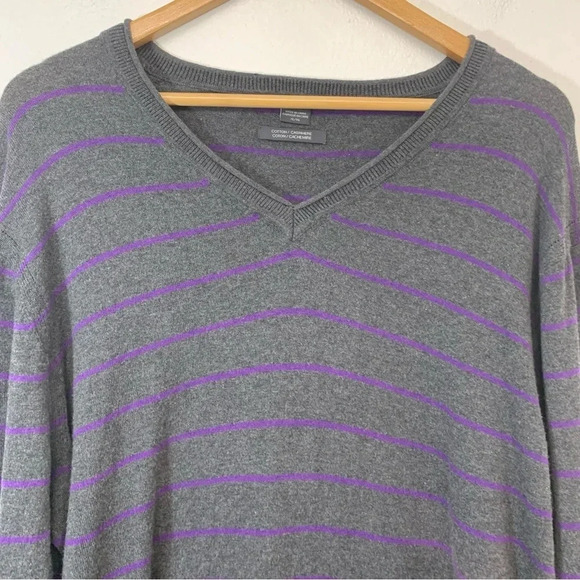 Armani Exchange Sweater  Men XL Cotton Cashmere  V Neck Gray Purple Stripe Light - Picture 2 of 12